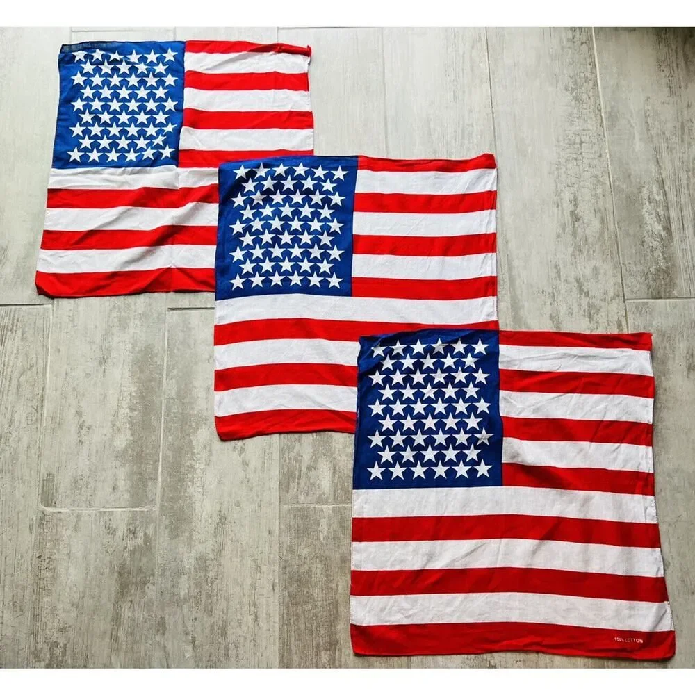 Set Lot of 3 Lightweight American Flag Bandana Scarf Headband Handkerchiefs NEW